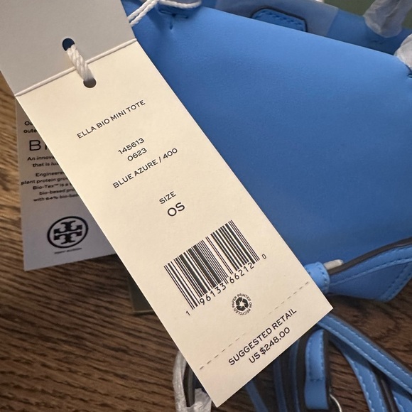 NWT! NEW! Tory Burch Ella Blue Azure Bio Mini Tote Crossbody - Picture 9 of 11